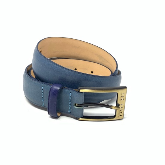Ted Baker Leather Belt Size 32” Blue with Gold Hardware - Picture 1 of 9